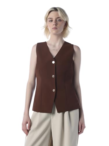 ONLY Women's Solid Regular Fit Brown Waistcoat