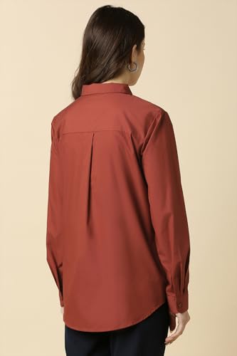 Allen Solly Women's Solid Regular Fit Shirt (AHSFCRGBJ82447_Brown