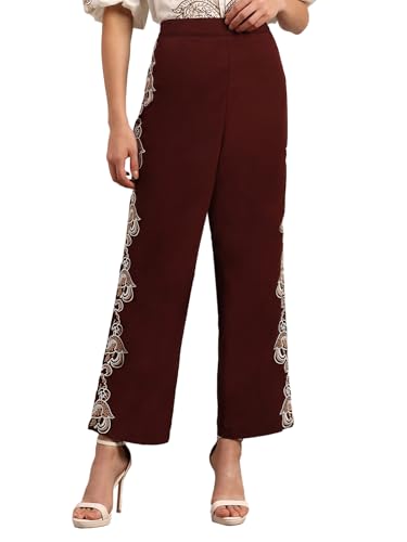 VERO MODA Women's Straight Fit High-Rise Brown Pants