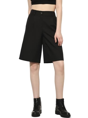 ONLY Women's Solid Regular Fit High-Rise Black Shorts