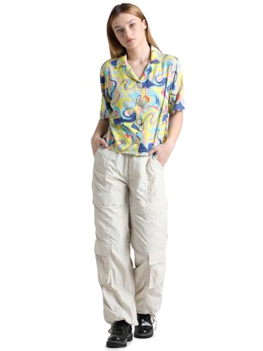 ONLY Women Printed Viscose Regular Fit Yellow Shirt
