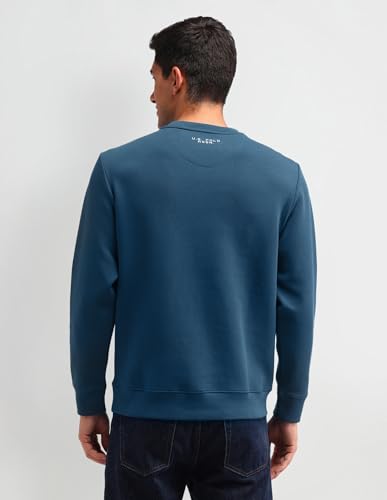 U.S. Polo Assn. Denim Co. Men's Blue Printed Crew Neck Long Sleeve Casual Cotton Regular Fit Sweatshirt (UDSWS0487_Blue_M)