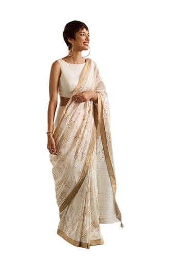 Taneira Women Off White Silk Cotton Embroidery Saree with Unstitched Blouse Piece (SPH08C00070-Off White)