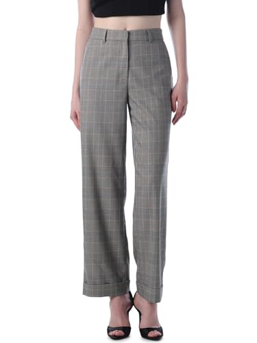 ONLY Women's Checked Straight Fit High-Rise Grey Pants