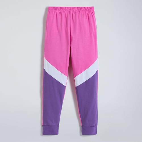 Hopscotch Girls Pink Full Sleeves 2-Pc Colourblock Cotton Jogger Set For Age (4-5 Years)