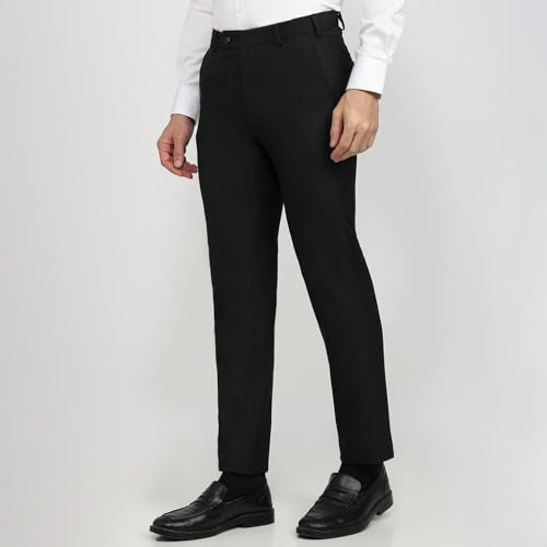 Raymond Men Slim Fit Structure Pattern Polyester Blend Flat Front Formal Trouser Dark Green