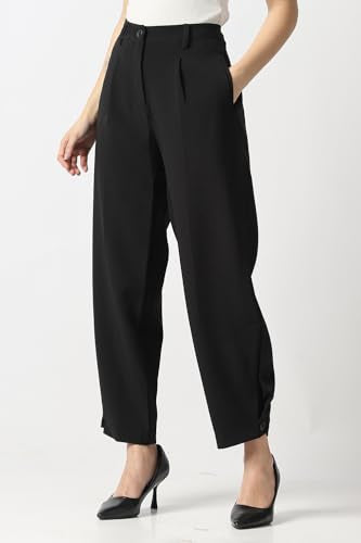 Women Black Solid Casual Trousers
