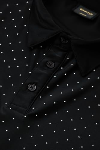 SNITCH Men's Polo T-Shirt | Polka Dot Pattern & Buttoned Closure | Nylon Blend Fabric with Stretchable & Breathable Features | Casual Wear & Regular Fit | Black