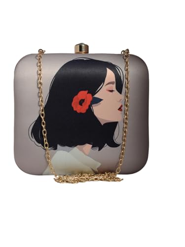 Artklim Short Hair Girl With Red Flower Printed Clutch