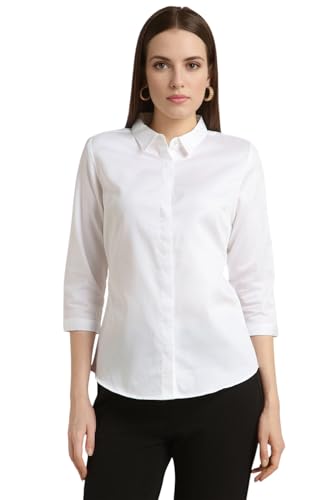Van Heusen Women's Regular Fit Solid 3/4 Sleeve Cotton Rich Formal Shirt