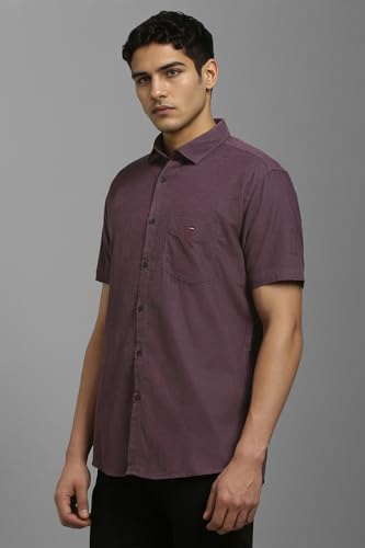 Louis Philippe Men Purple Textured Half Sleeves Casual Shirt