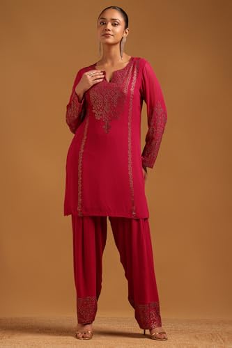Soch Womens Fuchsia Georgette Embellished Salwar Suit With Stone Work