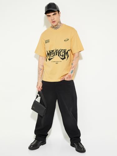 Max URB_N Men Printed Oversized T-Shirt(Yellow_XS)
