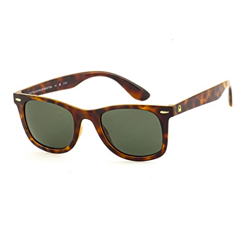 UNITED COLORS OF BENETTON solid green lens wayfarer sunglass full rim brown textured frame