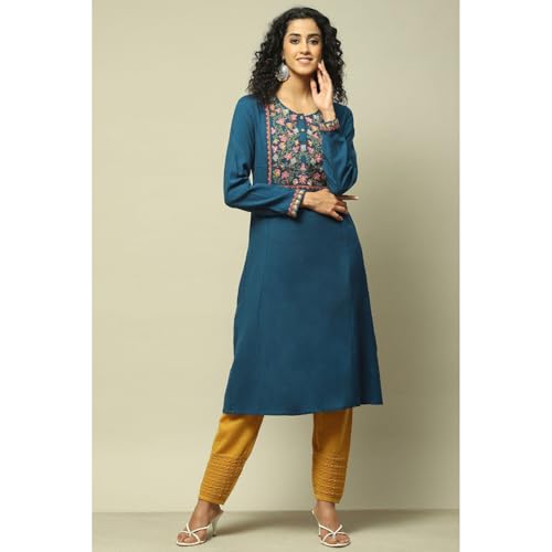 Rangriti Women's Straight Pants (WNTRWR18906AW23MUST_Yellow