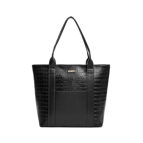 Fastrack Chic Textured Tote Bag for Women | Stylish Casual Bag for Ladies, Women, Girls | Trendy Everyday College Bag Made of Faux Leather (Black)