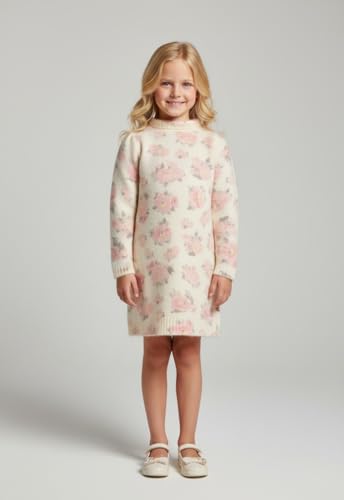 Cherry Crumble Mullti Color Allover Print Full Sleeve Highneck A-LINE Winter Sweater Dress for Girls Multicolour