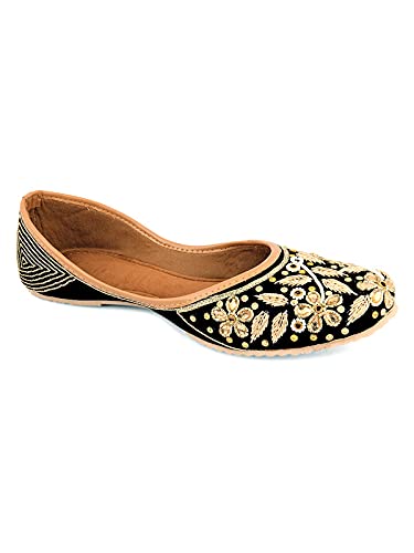 DESI COLOUR Casual Footwear for Womens/Punjabi Jutti/Mojari for Party Black Stones Flower