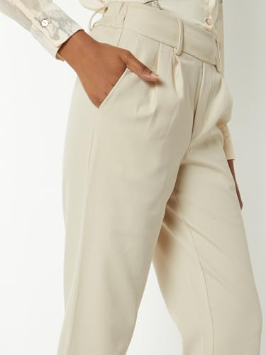 Max Women Textured Straight Fit Trousers (Beige_XXL)