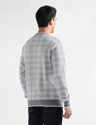 Arrow Men's Checked Regular Fit Sweater (ARAKSW4127_Light Grey_L)