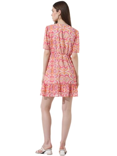 ONLY Women Printed Polyester Above Knee Pink Tiered Dress