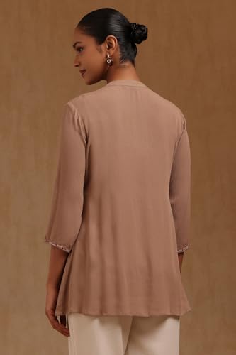 Soch Womens Beige Rayon Crepe Embroidered Tunic Thread Work