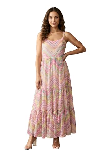 W for Woman Multicolor Chevron Chiffon Tiered Dress - (W12671-125354-XXL)