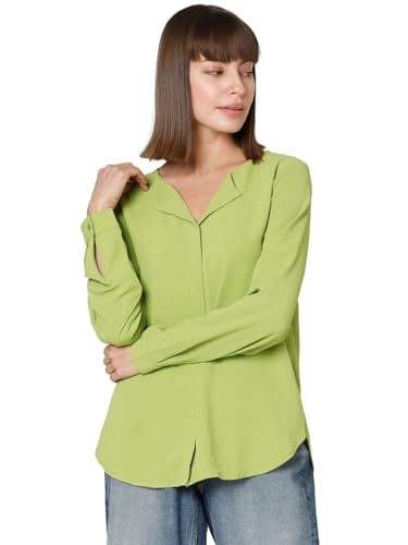 VERO MODA Women Solid Polyester Regular Fit Green Shirt