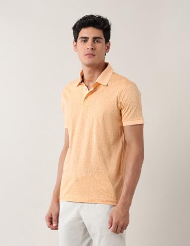 Arrow Men's Leaves Regular Fit Polo Shirt (ARAJTS3849_Light Orange