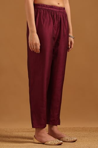 Soch Womens Wine Russian Silk Zari Woven Salwar Suit With Zardosi