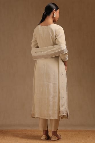 Soch Womens Off White Tissue Embroidered Suit Set With With Beads and Stones