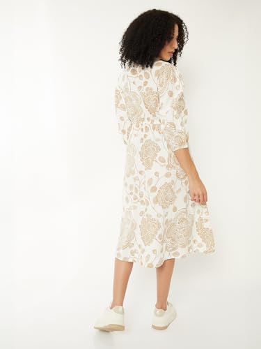Max Women Printed A-line Midi Dress(Beige_M)