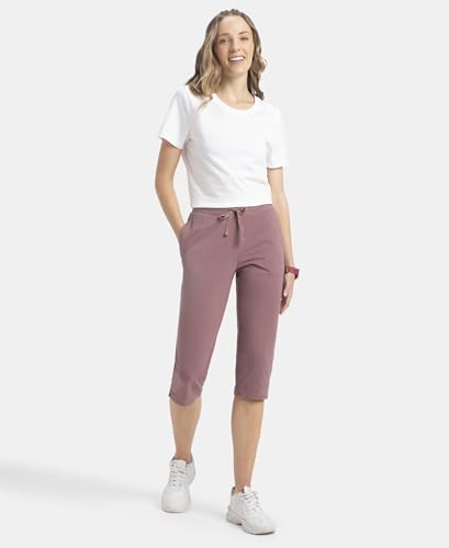 Jockey 1300 Women's Super Combed Cotton Elastane Stretch Slim Fit Capri with Side Pockets_Burnt Rose_S
