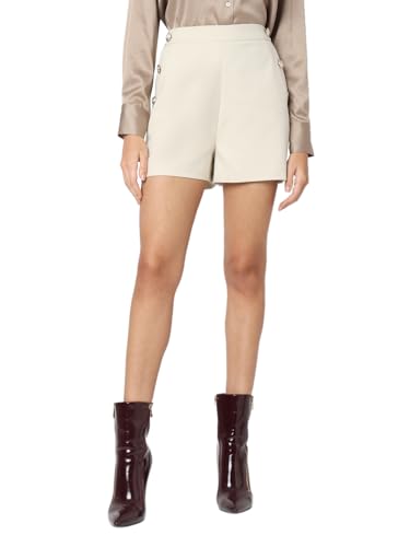 VERO MODA Women Beige Regular Fit High-Rise Shorts