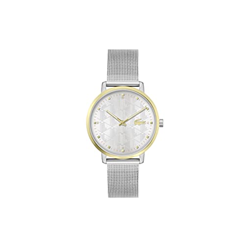 Lacoste Crocorigin Women's 2H Quartz Watch, Stainless Steel, Fashion Wristwatch, Water Resistant up to 3 ATM/30 Meters, Silver Gold, Quartz Watch