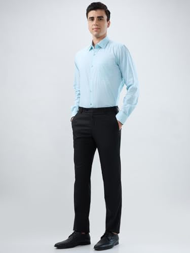 Raymond Men Contemporary Fit Checks Pattern Pure Cotton Semi Cutaway Collar Full Sleeve Formal Shirt Blue