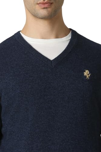 Van Heusen Men Navy Textured V Neck Sweater