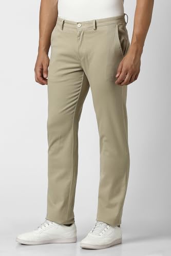 Men Beige Textured Smart Slim Fit Trousers