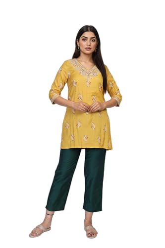 W for Woman Yellow Embroidery Zari Work Straight Kurta (W13914-125062-L)