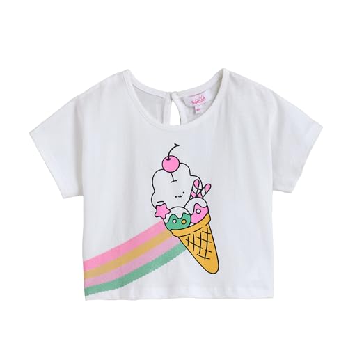 Hopscotch Girls Short Sleeves White Graphic Print Tees For Ages (12-24 Months)