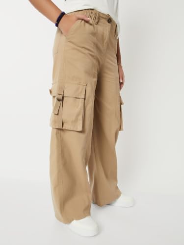Max Girls Relaxed Fit Cargo Trousers (Brown_14-16 Y)
