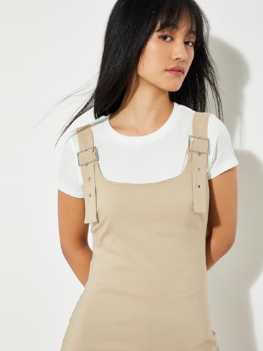 Max Women's Cotton Blend A-Line Below The Knee Dress (MUSE01_Beige