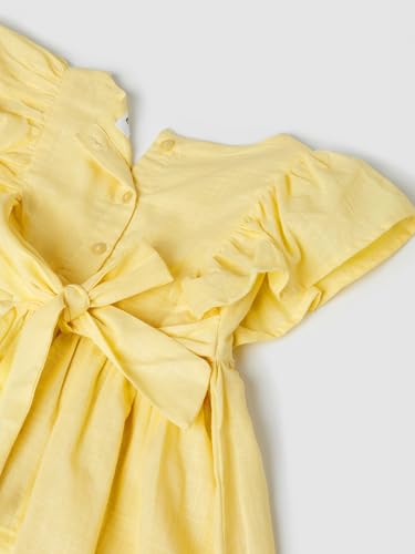 Max Girls Floral Applique Fit & Flared Dress (Yellow_4-6 Y)
