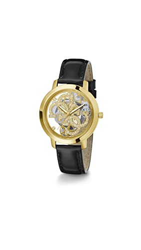 Guess Womens 36 mm Quattro Clear Gold Dial Genuine Leather Analog Watch - GW0383L1