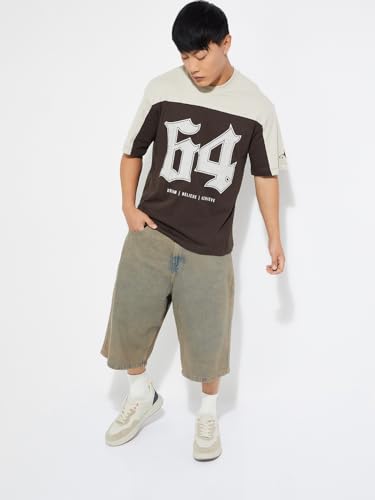 Max URB_N Men Colourblock Oversized T-Shirt (Brown_L)