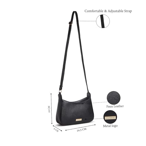 Caprese Carol Small Sling Bag for Women with Adjustable Strap & Zip Closure for Comfortable Wear | Versatile Handbag for Everyday Use, Travel, and Special Occasions (Black)