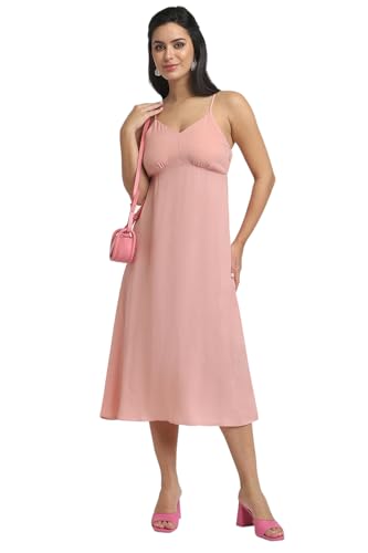 Forever 21 Women's Polyester Modern Knee-Length Dress (FWA24CDRF010701_Peach