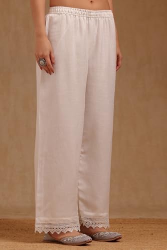 Soch Womens Off White Linen Floral Print Salwar Suit With Beads