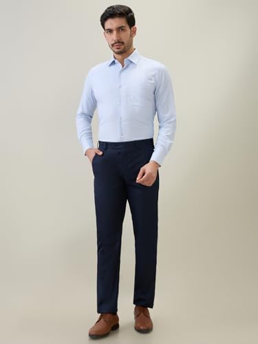 Raymond Men Contemporary Fit Structure Pattern Bamboo Polyester Blend Semi Cutaway Collar Full Sleeve Formal Shirt Blue