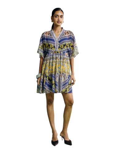 Aarke Ritu Kumar Blue Exotic Floral Short Dress with Camisole